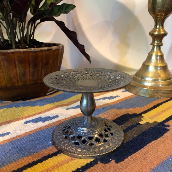 Vintage Pewter Etched Cutout Details Candle Holder
